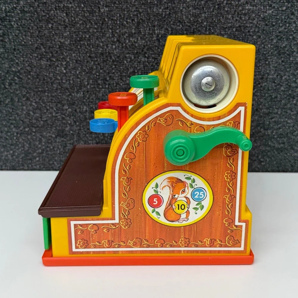 Vintage 1974 Fisher Price Cash Register 926 with 5 Coins Retro Toy Made in USA